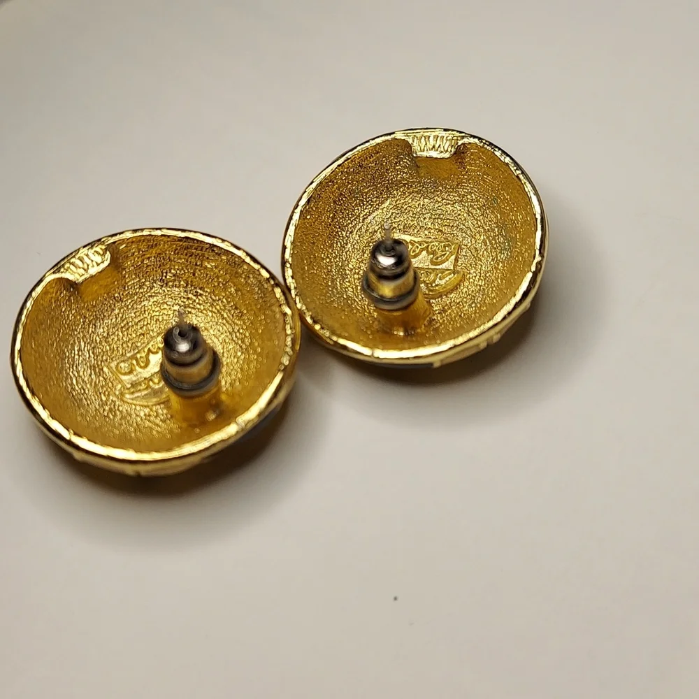 Vintage Signed Allison‎ Reed Round Black Pierced Earrings